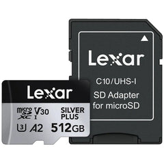 Lexar Professional Silver Plus 512GB microSD Memory Card - 205MB/s with Adapter