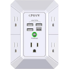 QINLIANF Surge Protector Wall Outlet – 5 AC Outlets, 3 USB-A + 1 USB Port