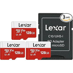 Lexar E-Series Micro SD Card (3 Pack) Micro SDXC UHS-I Flash Memory Card with Adapter, 100MB/s 128GB