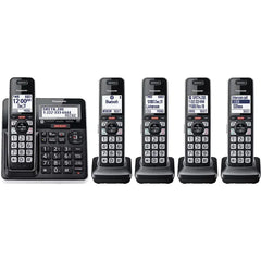 Panasonic Cordless Phone 5 Handsets with Auto Call Block (KX-TGF975B) Black