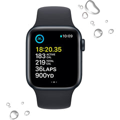 Apple Watch SE (GPS) 44mm S/M Smart Watch Aluminum Case with White Sport Band - Midnight