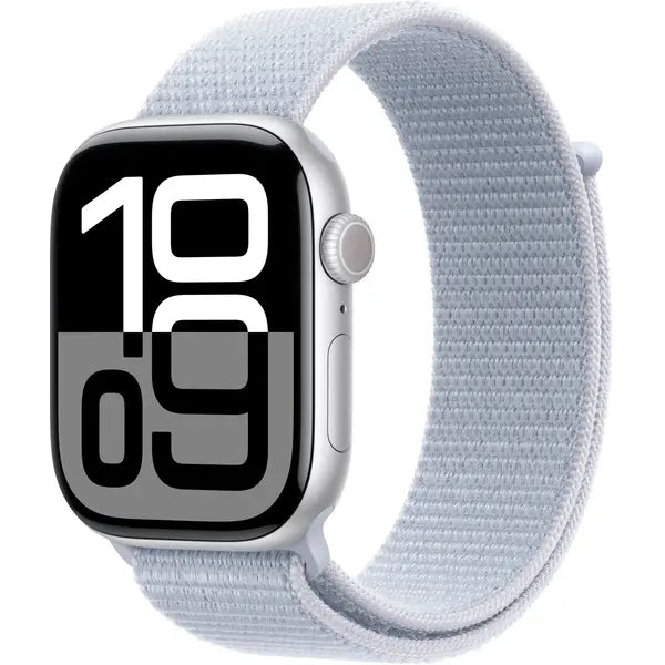 Apple Series 10 46mm (GPS) Smart Watch Aluminum Case with Blue Cloud Sport Loop – Silver