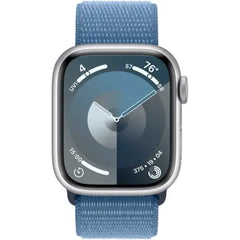 Apple Series 9 41mm GPS Smart Watch Silver Aluminum Case with Sport Loop - Winter Blue