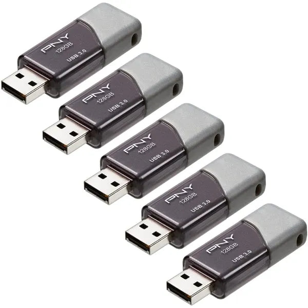PNY Elite Turbo Attache 3 USB 3.0 Gen 1 Speed 100mb/S Flash Drive (Pack 5) 128GB