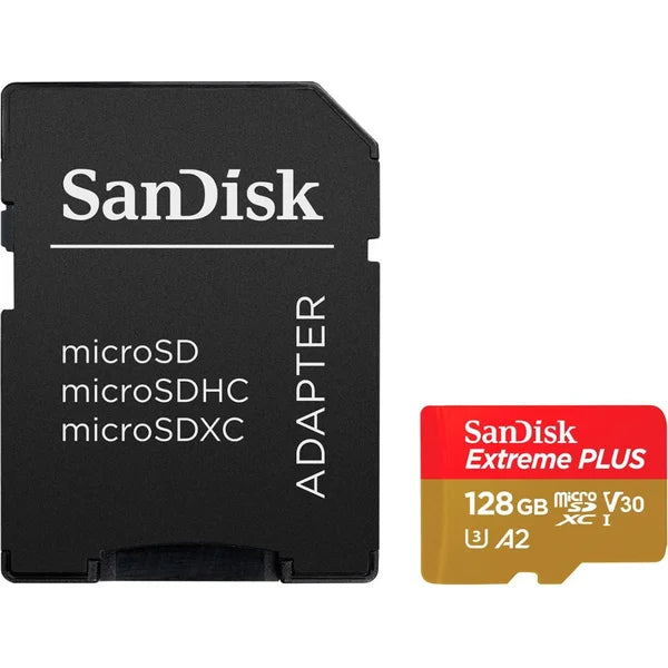 بطاقة ذاكرة SanDisk Extreme PLUS Micro SDXC مع محول 200 ميجابايت/ثانية 128 جيجابايت