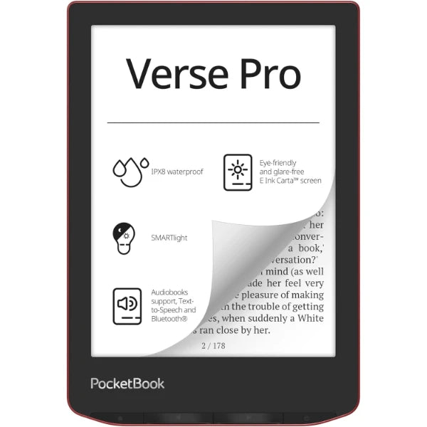 PocketBook Verse Pro 6-Inch E-Ink E-Reader, HD Touchscreen, Bluetooth Audio, Adjustable SmartLight