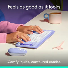 Logitech POP ICON COMBO Bluetooth Keyboard and Mouse Bundle with Programmable Quiet Keys and Buttons - Lilac & Off-White