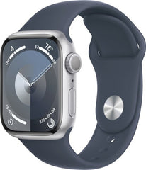 Apple Watch Series 9 GPS 41MM/SM Aluminum Case with Storm Blue Sport Band – Silver / Strom Blue