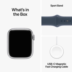 Apple Watch Series 9 GPS 41MM/SM Aluminum Case with Storm Blue Sport Band – Silver / Strom Blue