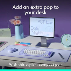 Logitech POP ICON COMBO Bluetooth Keyboard and Mouse Bundle with Programmable Quiet Keys and Buttons - Lilac & Off-White