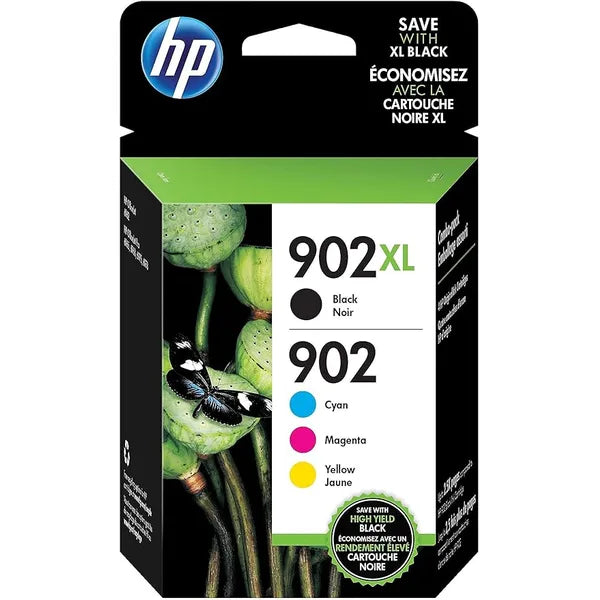 HP 902XL Black High-Yield & 902 Cyan Magenta Yellow Ink Cartridges (4 Pack)