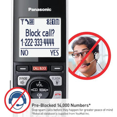 Panasonic Cordless Phone 5 Handsets with Auto Call Block (KX-TGF975B) Black