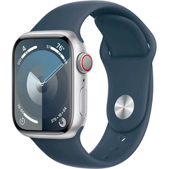 Apple Watch Series 9 GPS, 41mm Silver Aluminum Case with Storm Blue Sport Band