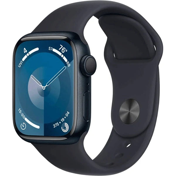 ساعة Apple Watch Series 9 مستعملة، مزودة بنظام تحديد المواقع العالمي (GPS)، هيكل من الألومنيوم مقاس 41 ملم مع حزام رياضي - مقاس S/M