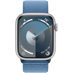 Apple Watch Series 9 GPS, 45mm Silver Aluminum Case with Blue Sport Loop