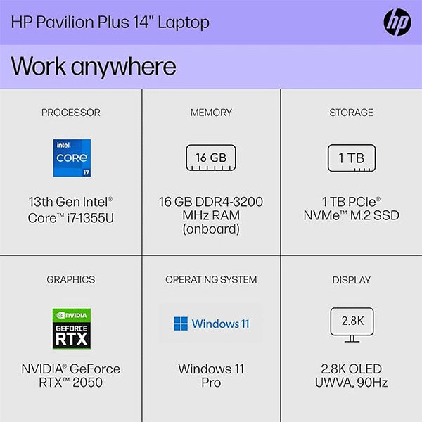 HP Pavilion Plus Laptop 14 inch (13th Gen) Intel Core i7 16GB RAM 1TB SSD – Silver