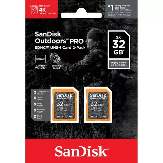 SanDisk Outdoors Pro SD 4K UHS-I, 100MB/S Memory Card 32GB (2 Pack)