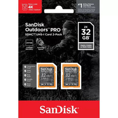 SanDisk Outdoors Pro SD 4K UHS-I, 100MB/S Memory Card 32GB (2 Pack)