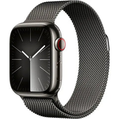 ساعة Apple Watch Series 9 (GPS) مقاس 41 مم بهيكل من الفولاذ المقاوم للصدأ باللون الجرافيتي مع حلقة ميلانيزية باللون الجرافيتي مع قياس أكسجين الدم - الجرافيت 