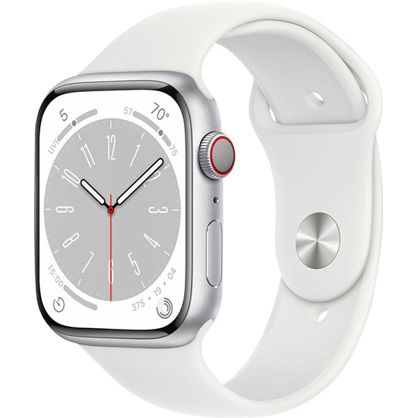 Apple Series 8 45mmSM (GPS) Smart Watch Aluminum Case with White Sport Band