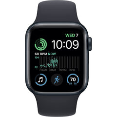 Apple Watch SE (GPS) 44mm S/M Smart Watch Aluminum Case with White Sport Band - Midnight
