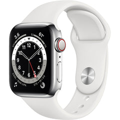 Apple Watch Series 6 (GPS + Cellular) 40mm Silver Stainless Steel Case with White Sport Band