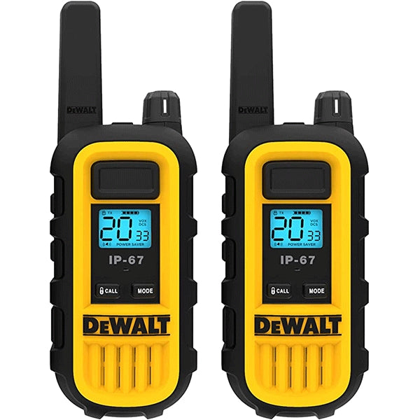 DEWALT Two Way Radio Walkie Talkie 2Watt Waterproof Long Range &amp; Rechargeable with VOX (2 Pack)