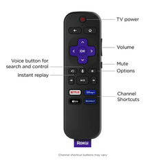 Roku Voice Remote for Roku Players Roku TV and Roku Streambars - Black